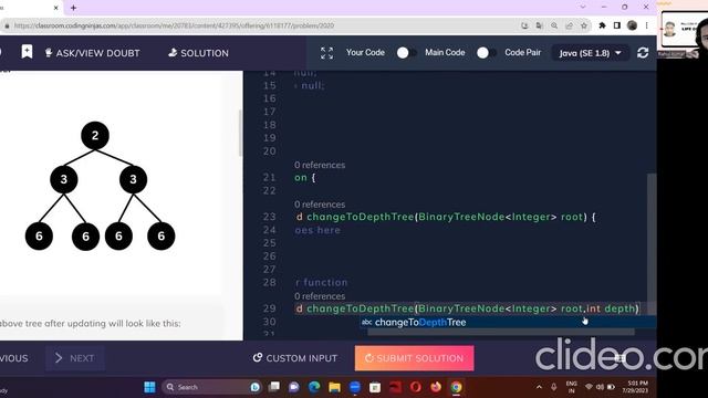 Replace Node With Depth || Binary Tree || coding ninjas || java