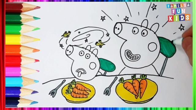 Dibuja y Colorea A Peppa Pig Y George Pig Comiendo Verduras ??? Dibujos Para Niños смотреть онлайн