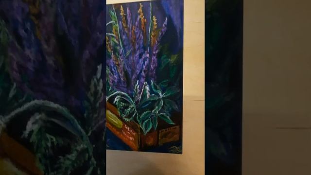 Картина масляной пастелью Лаванда. Обзор. Oil pastel painting Lavender art