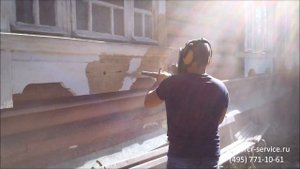 Удаление старой краски. Очистка сруба. Мягкий бластинг