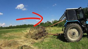 Собираю сено, МТЗ + конные грабли.