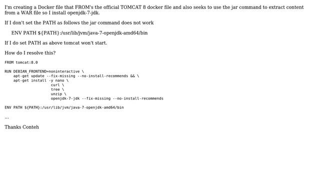 Unix & Linux: If I set java bin PATH Dockerfile Jar Command runs but tomcat doesn't смотреть онлайн