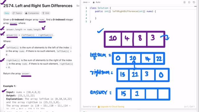 Leetcode | 2574. Left and Right Sum Differences | Easy | Java Solution