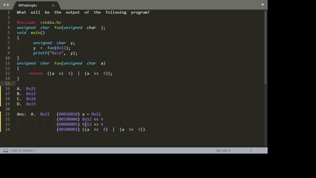 A C Programming question on swapping nibbles in a byte
