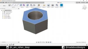 How to design a hexagonal nut in Autodesk Fusion 360 | Fusion 360 Tutorial