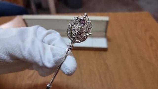 Ювелирная мастерская STFilligree: чайная ложка в технике филигрань с аметистом
