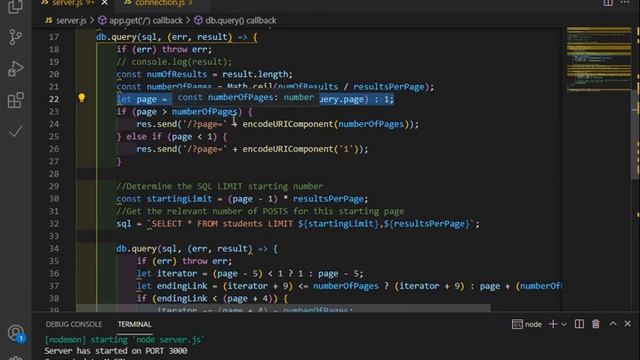 Pagination in MySQL Database using Node