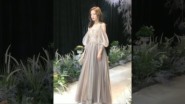 #2 • Серое вечернее длинное платье в пол с рукавами юбка | Купить в интернет магазине женской одежды смотреть онлайн