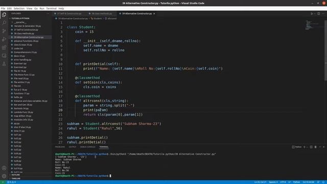 Alternative constructor using Class method ( @classmethod )|| Python Free tutorial #39 || Death Cod