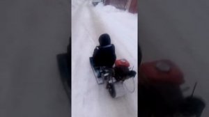 Снегокат с мотором от мотоблока, первый выезд