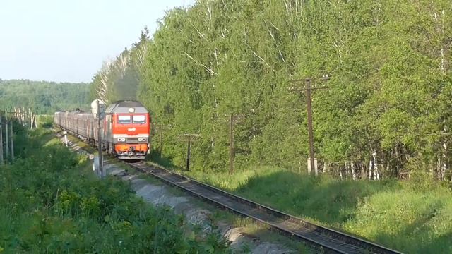 Тепловоз ТЭП70БС-252 на перегоне Шарлово - Вешкайма смотреть онлайн