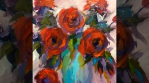 Красные розы\Цветочный натюрморт маслом\Живопись