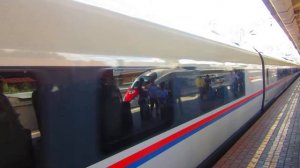 Отправление высокоскоростного поезда "Сапсан" (ЭВС1-16) с Ленинградского вокзала Москвы