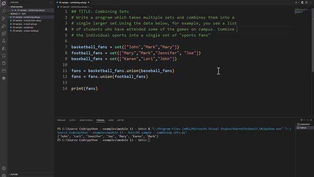 Python Practice Programming Module 13-1 Combining Sets