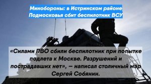 Минобороны: в Истринском районе Подмосковья сбит беспилотник ВСУ
