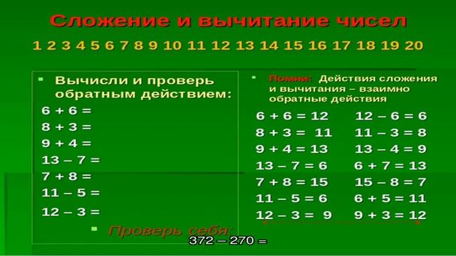 Примеры на вычитание