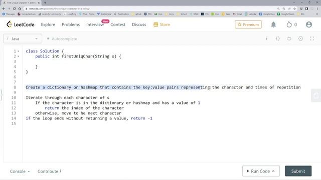 387. First Unique Character in a String - Java LeetCode Solution смотреть онлайн