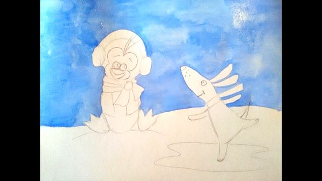 Рисуем Новый Год поэтапно. Занятие 15. Пингвин и собачка. смотреть онлайн