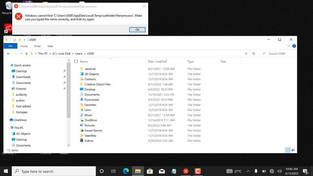 Windows cannot find c users appdata local temp file exe