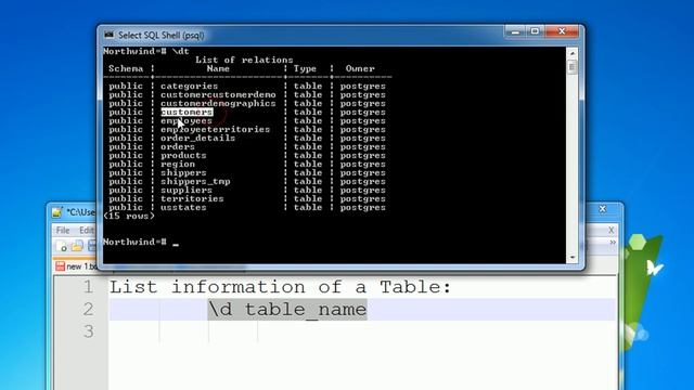 PostgreSQL - SQL Shell - Get Table Information смотреть онлайн