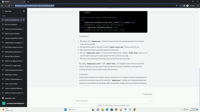 Call batch from python environment issues