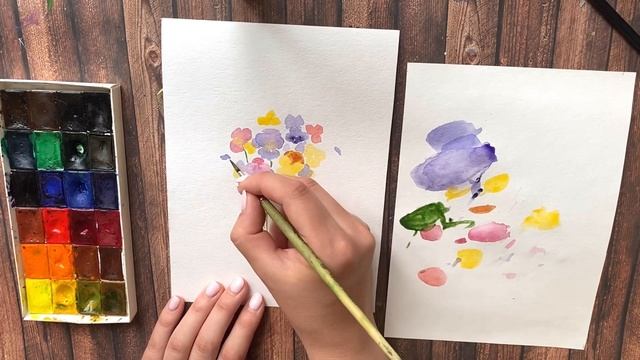 Анютины глазки акварелью. Рисуем нежный букет летних цветов смотреть онлайн