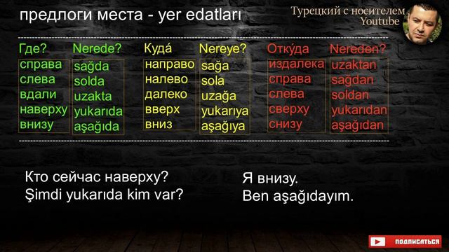 Турецкий язык - Предлоги места