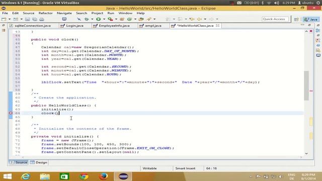 Java swing tutorial using Eclipse - Show System Date and Time in JFrame ( Dynamic Clock )