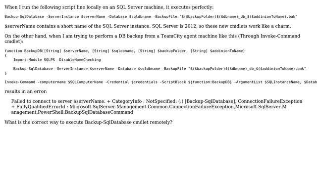 Execute Backup-SqlDatabase cmdlet remotely