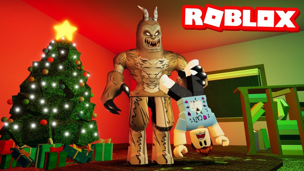 Krampus roblox exploit. РОБЛОКС побег от Санта Клауса. Крампус РОБЛОКС чит. Крампус стенд в игре РОБЛОКС.