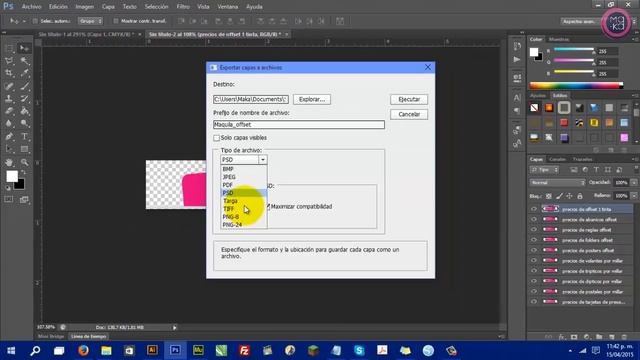 Guardar, Exportar capas de photoshop CS6 por separado JPG, PNG, PSD, TTF,GIF, PDF, ETC смотреть онлайн