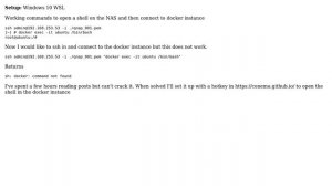 I want to ssh to my NAS and connect to a docker instance running there, how can I do this?