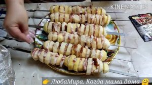 КАРТОФЕЛЬНЫЕ ШАШЛЫЧКИ С САЛОМ на шампурах. Вкуснятина неимоверная!