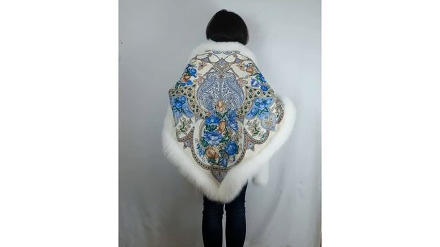 Павловопосадская шаль Княжеский с мехом песца