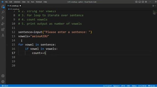 07 Find Vowels in String | Count Function in Python | Python Count