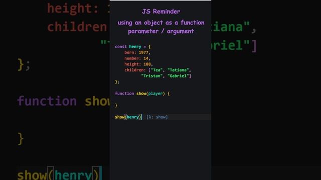 JS Reminder | using an object as a function parameter / argument