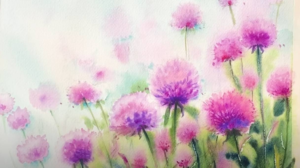 Watercolor - Field with flowers смотреть онлайн