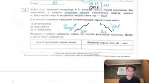 Кубик льда, имеющий температуру 0 °С, начинает таять в тёплом помещении - №27967