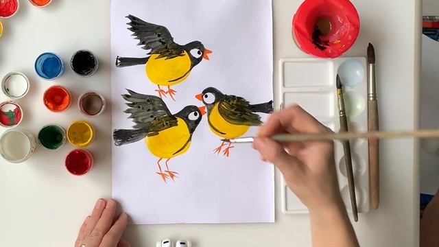Рисуем синичек поэтапно. Как нарисовать птичек шаг за шагом. Урок рисования для детей.