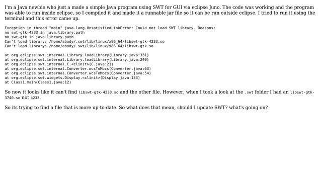 Ubuntu: Cannot load SWT library "UnsatisfiedLinkError: no swt-gtk-4233" смотреть онлайн