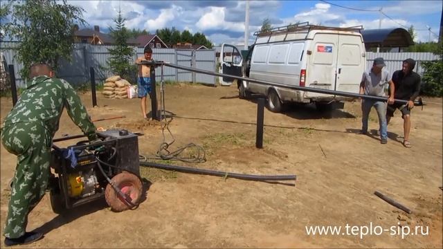 Монтаж свай с гидровращателем РПГ-5000. Монтаж фундамента для СИП-дома