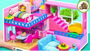 Двух этажный дом со спальней, ванной комнатой для кукол из картона своими руками #37