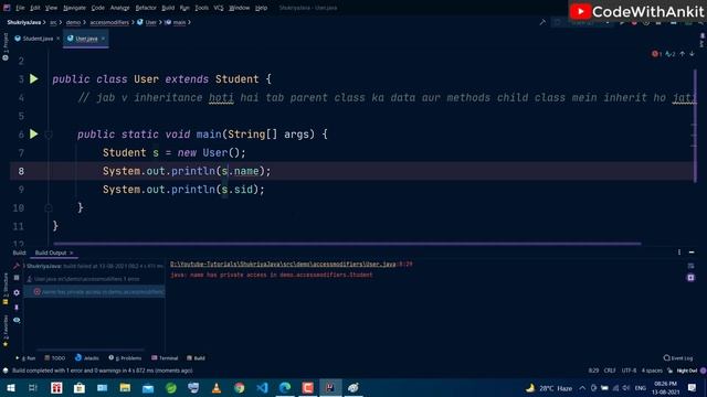 ACCESS MODIFIERS in Java | Private , Default access modifiers in Java | Hindi #java #learnjava смотреть онлайн