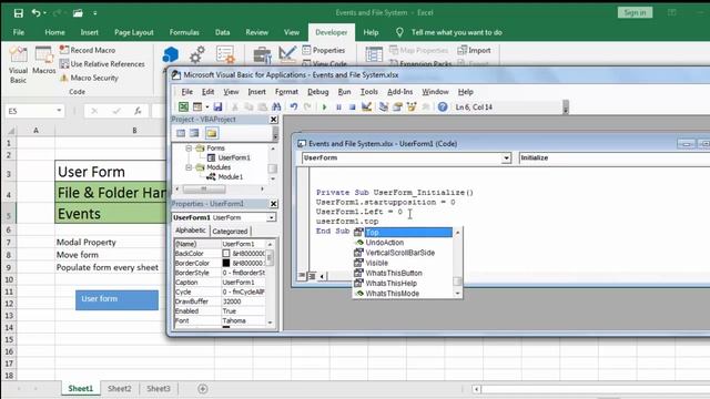 User form Modal Property | Move User form and events | Excel VBA lesson -  69 | Populate user form