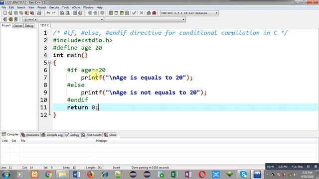 #if, #else, #endif pre processor directives for conditional compilation in c programming