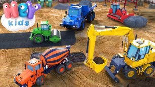 Les engins de chantier dessin animé  Tractopelle, bulldozer, grue, camion | HeyKids - Comptine bébé
