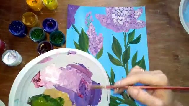 Рисуем модульную картину гуашью.Сирень. смотреть онлайн