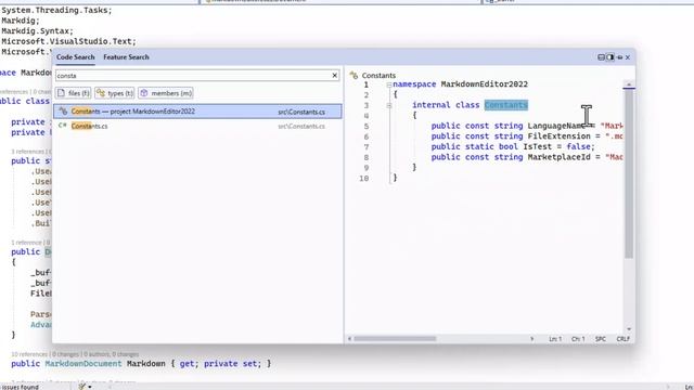 New combined search in Visual Studio 2022