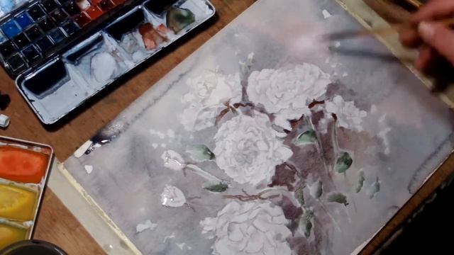 Hedwig's Art white roses, watercolor смотреть онлайн