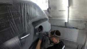Как ПЕРЕТЕРЕТЬ ГРУНТ под покраску НА СУХУЮ! Грунт-наполнитель Spralac SP5299. SantaFe часть 3